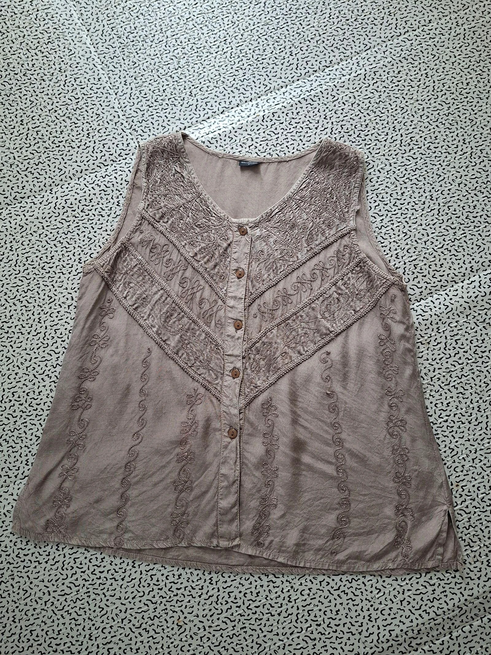 Blusa sin mangas mujer boho bordada beige topo 100% viscosa T1 S 36/38 vintage – photo 5